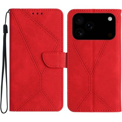 Mobigear Stitch iPhone 17 Pro Hülle Klapphülle Geldbörse - Rot