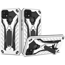 Mobigear Armor Stand Realme C25Y Hülle Hardcase Backcover Stoßfest mit Ständer - Silber