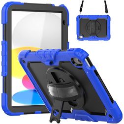 Mobigear SureGrip Xtreme iPad 10 (2022) Hülle Kunststoff,Silikon Backcover + Schulterträger + Ständer - Schwarz / Blau