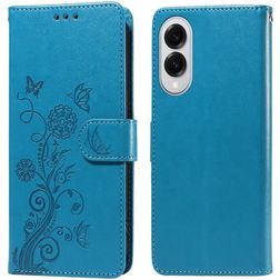 Mobigear Flowers Samsung Galaxy S25 Edge Hülle Klapphülle Geldbörse - Blau