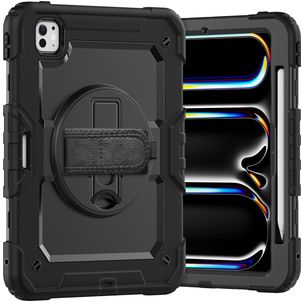Xccess Survivor All-round iPad Pro 11 Zoll (2025) Hülle Kunststoff,Silikon Backcover + Schulterträger + Ständer - Schwarz
