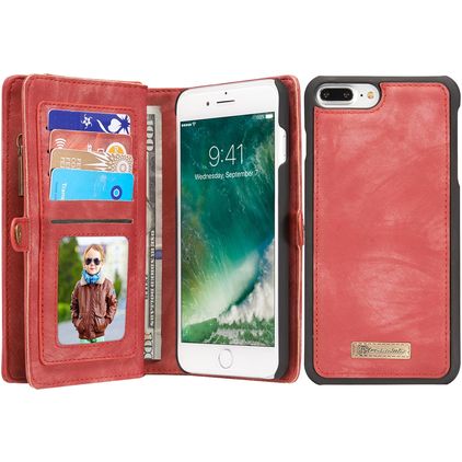 Caseme 008 iPhone 8 Plus Hülle Abnehmbare 2in1 Klapphülle Geldbörse - Rot