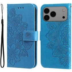 Mobigear Flowers iPhone 17 Pro Max Hülle Klapphülle Geldbörse - Blau