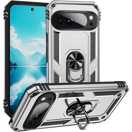 Mobigear Armor Ring Google Pixel 10 Pro XL Hülle Hardcase Backcover Stoßfest mit Ringhalter - Silber