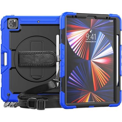 Mobigear SureGrip Xtreme iPad Pro 12.9 Zoll (2018) Hülle Kunststoff,Silikon Backcover + Stifthalter + Schulterträger + Ständer - Schwarz / Blau