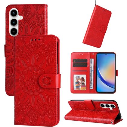 Mobigear Sunflower Samsung Galaxy A35 Hülle Klapphülle Geldbörse - Rot