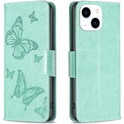 Mobigear Butterfly iPhone 15 Hülle Klapphülle Geldbörse - Grün