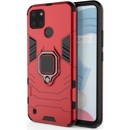 Mobigear Armor Ring Realme C21Y Hülle Hardcase Backcover Stoßfest mit Ringhalter - Rot