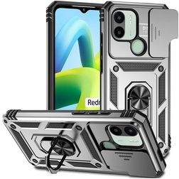 Mobigear Armor Ring Cam Slide Xiaomi Redmi A1 4G Hardcase Backcover Shockproof mit Ringhalter und Kamera-Slider - Silber
