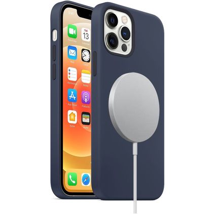 Mobigear Rubber Touch iPhone 12 Silikon MagSafe Backcover - Marineblau
