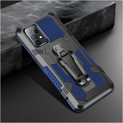 Mobigear Armor Stand Samsung Galaxy A52 Hülle Hardcase Backcover Stoßfest mit Ständer - Schwarz / Blau