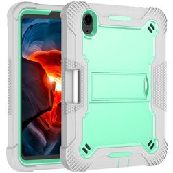 Mobigear ShieldStand iPad Mini 7 (2024) Hülle Kunststoff,Silikon Backcover + Stifthalter + Ständer - Grau / Türkis