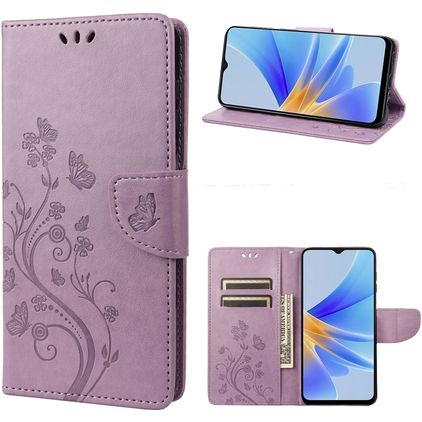 Mobigear Flowers OPPO A17 Hülle Klapphülle Geldbörse - Lila