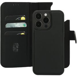 Mobiparts iPhone 15 Pro Max MagSafe Hülle Echtes Leder Abnehmbare 2in1 Klapphülle Geldbörse - Schwarz