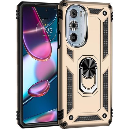 Mobigear Armor Ring Motorola Edge 30 Pro Hülle Hardcase Backcover Stoßfest mit Ringhalter - Gold