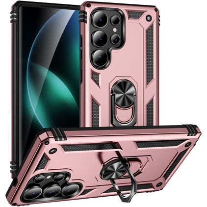 Mobigear Armor ring Samsung Galaxy S25 Ultra Hülle Hardcase Backcover Stoßfest mit Ringhalter - Roségold