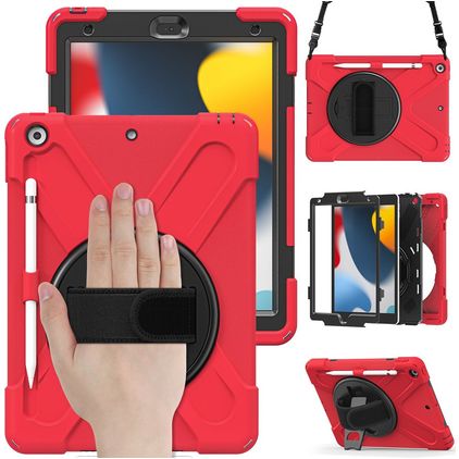 Mobigear SureGrip XGuard iPad 7 (2019) Hülle Kunststoff,Silikon Backcover + Stifthalter + Schulterträger + Ständer - Rot
