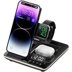 Mobigear AlarmDock QI-Ladestation für Smartphone / AirPods & Apple Watch mit Wecker - Schwarz