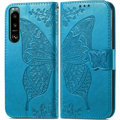 Mobigear Butterfly Sony Xperia 5 IV Hülle Klapphülle Geldbörse - Blau
