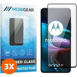 Mobigear Premium Motorola Edge 30 Panzerglas Gehärtetes Glas Displayschutz - Hüllenfreundlich - Schwarz (3er Pack)