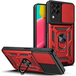 Mobigear Armor Ring Cam Slide Samsung Galaxy M53 Hülle Hardcase Backcover Stoßfest mit Ringhalter - Rot