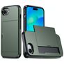 Mobigear Card iPhone 17e Hülle Hardcase Backcover Stoßfest mit Kartenhalter - Grün