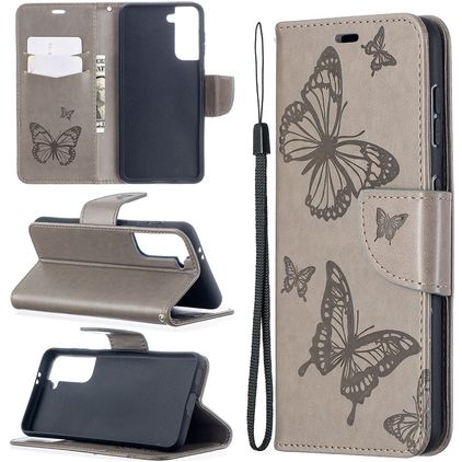 Mobigear Butterfly Samsung Galaxy S21 Hülle Klapphülle Geldbörse - Grau