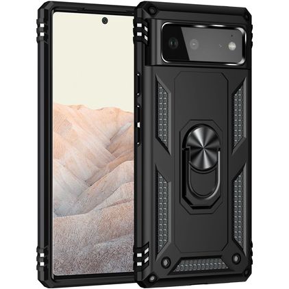 Mobigear Armor Ring Google Pixel 6 Hülle Hardcase Backcover Stoßfest mit Ringhalter - Schwarz