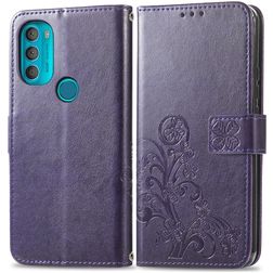 Mobigear Clover Motorola Moto G71 5G Hülle Klapphülle Geldbörse - Lila