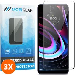 Mobigear Premium Motorola Edge (2021) Panzerglas Gehärtetes Glas Displayschutz - Hüllenfreundlich - Schwarz (3er Pack)