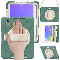 Mobigear SureGrip XGuard iPad Mini 7 (2024) Hülle Kunststoff,Silikon Backcover + Stifthalter + Schulterträger + Ständer - Grün