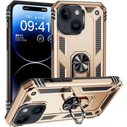 Mobigear Armor Ring iPhone 15 Hülle Hardcase Backcover Stoßfest mit Ringhalter - Gold
