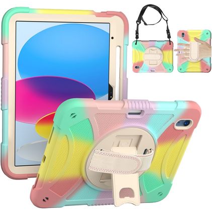 Mobigear SureGrip iPad 11 (2025) Hülle Kunststoff,Silikon Backcover + Stifthalter + Schulterträger + Ständer - Rainbow