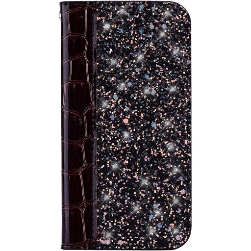Mobigear Croco Glitter Motorola One Power Hülle Klapphülle Geldbörse - Schwarz