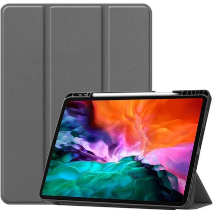 Mobigear Tri-Fold Gel iPad Pro 12.9 Zoll (2022) Hülle TPU,Kunstleder Klapphülle + Stifthalter - Grau