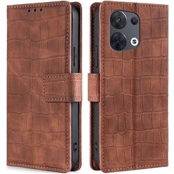 Mobigear Croco OPPO Reno 8 5G Hülle Klapphülle Geldbörse - Braun