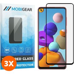 Mobigear Premium Samsung Galaxy A21s Panzerglas Gehärtetes Glas Displayschutz - Hüllenfreundlich - Schwarz (3er Pack)