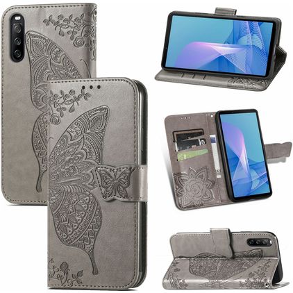Mobigear Butterfly Sony Xperia 10 III Hülle Klapphülle Geldbörse - Grau