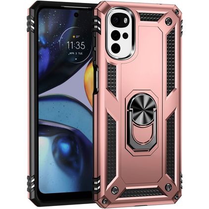 Mobigear Armor Ring Motorola Moto G22 Hardcase Backcover Shockproof mit Ringhalter - Roségold