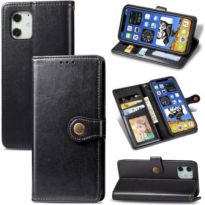 Mobigear Snap Button iPhone 12 Pro Max Hülle Klapphülle Geldbörse - Schwarz