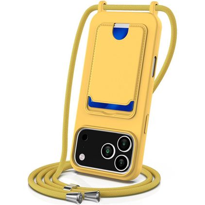 Mobigear Lanyard Card iPhone 18 Pro Max Silikon Handykette mit Kartenhalter - Gelb