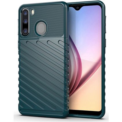 Mobigear Groove Samsung Galaxy A21 Hülle Flexibles TPU Backcover - Grün