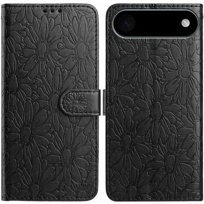 Mobigear Flowers iPhone Air Hülle Klapphülle Geldbörse - Schwarz