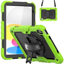 Mobigear SureGrip Xtreme iPad 10 (2022) Hülle Kunststoff,Silikon Backcover + Schulterträger + Ständer - Schwarz / Grün