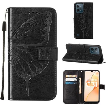 Mobigear Butterfly Realme C31 Hülle Klapphülle Geldbörse - Schwarz