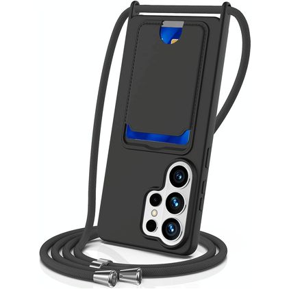 Mobigear Lanyard Card Samsung Galaxy S26 Ultra Silikon Handykette mit Kartenhalter - Schwarz