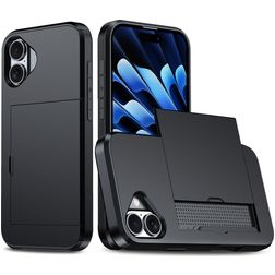 Mobigear Card iPhone 16 Plus Hülle Hardcase Backcover Stoßfest mit Kartenhalter - Schwarz