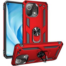 Mobigear Armor Ring Xiaomi Mi 11 Lite Hülle Hardcase Backcover Stoßfest mit Ringhalter - Rot