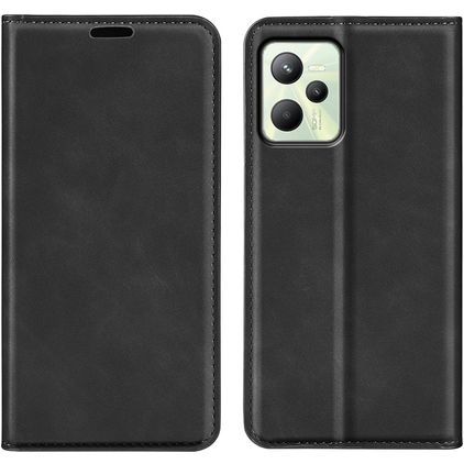 Mobigear Retro Slim Realme C35 Hülle Klapphülle Geldbörse - Schwarz