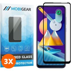 Mobigear Premium Samsung Galaxy M11 Panzerglas Gehärtetes Glas Displayschutz - Hüllenfreundlich - Schwarz (3er Pack)